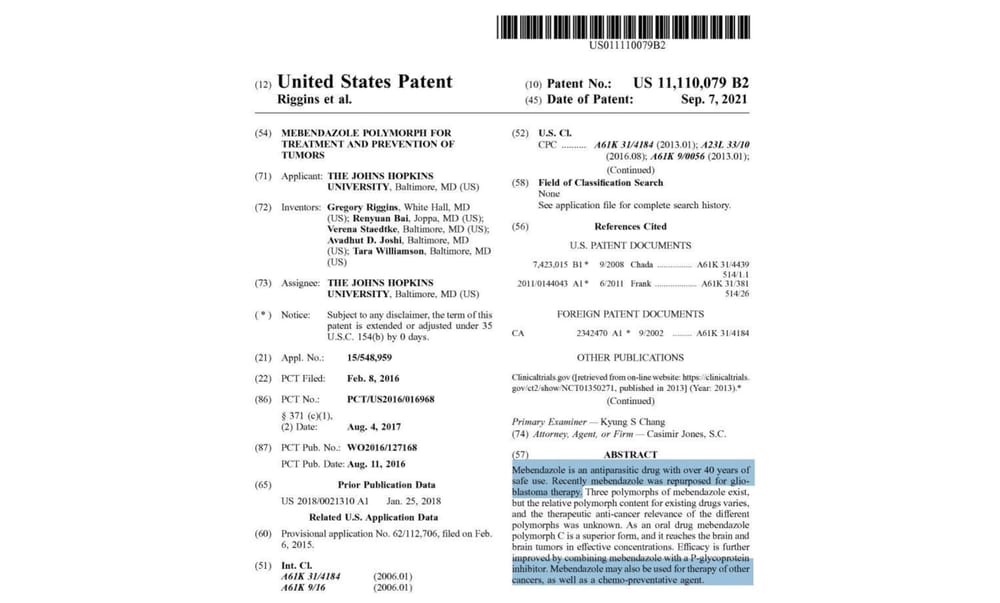 Mebendazole Patent For Treatment Of Cancer