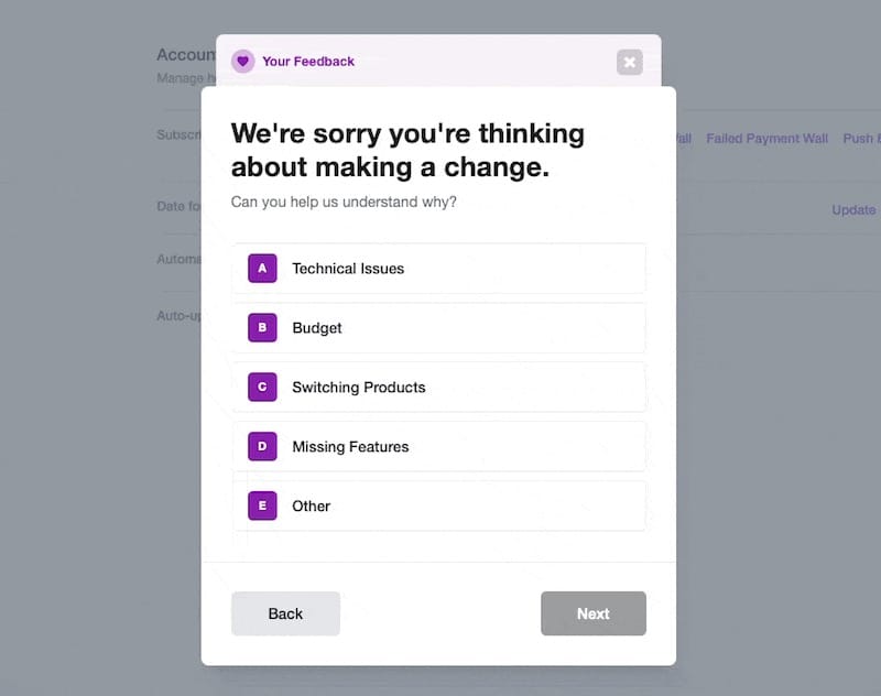 A Churnkey cancel flow in action