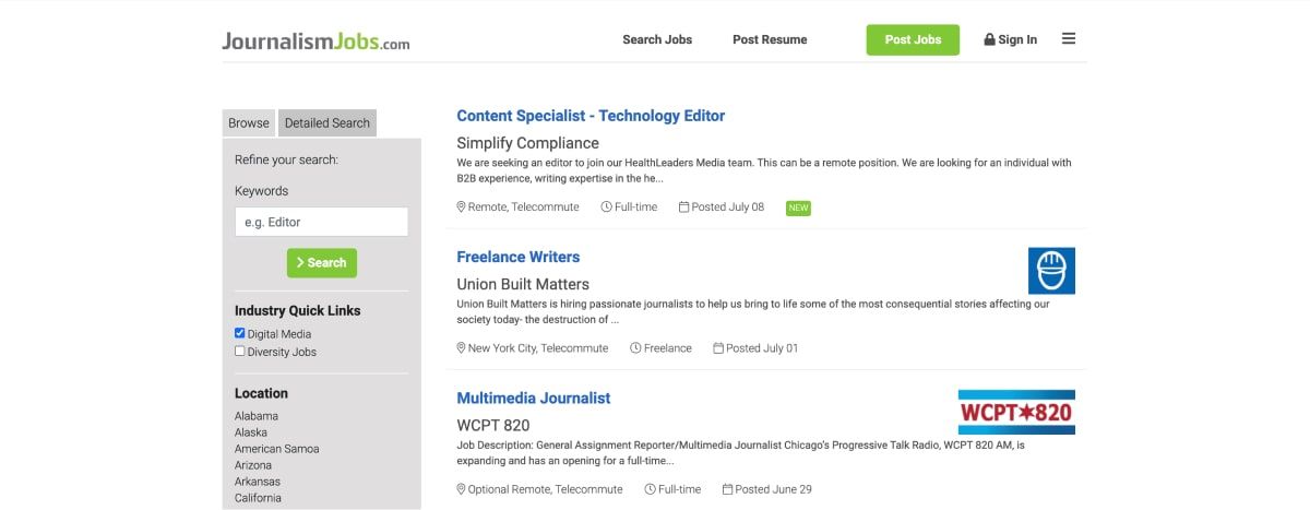 JournalismJobs.com website