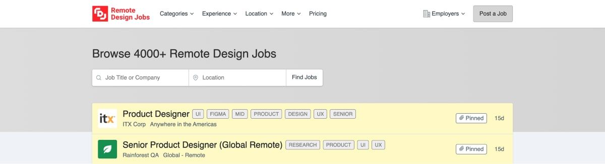 Remote Design Jobs website