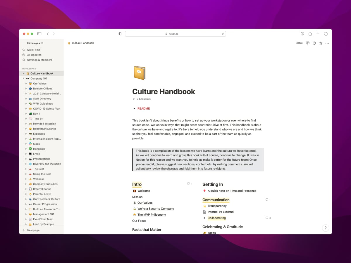Notion remote employee handbook