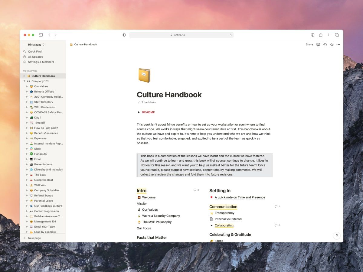 Notion knowledge base screenshot