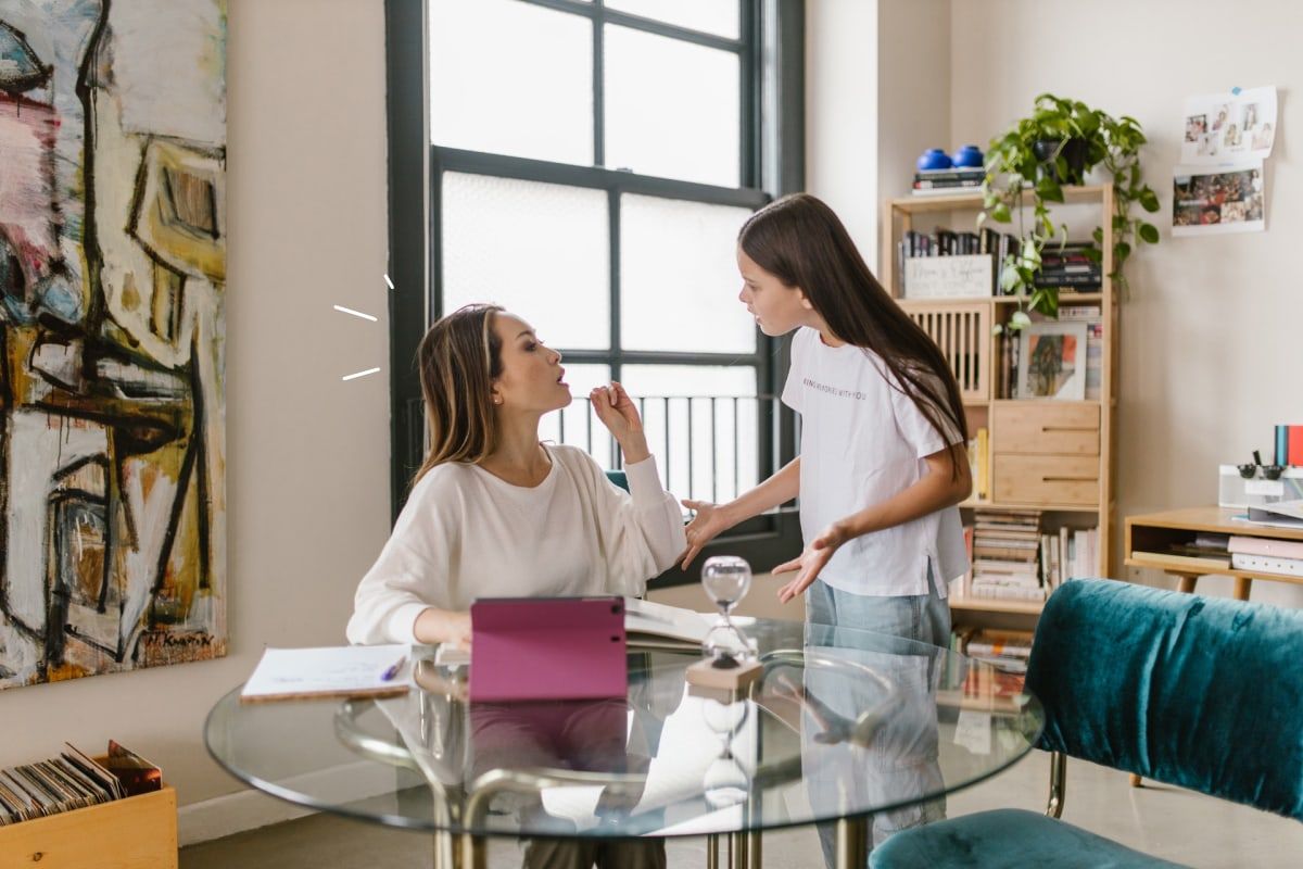 Daughter distracting mother