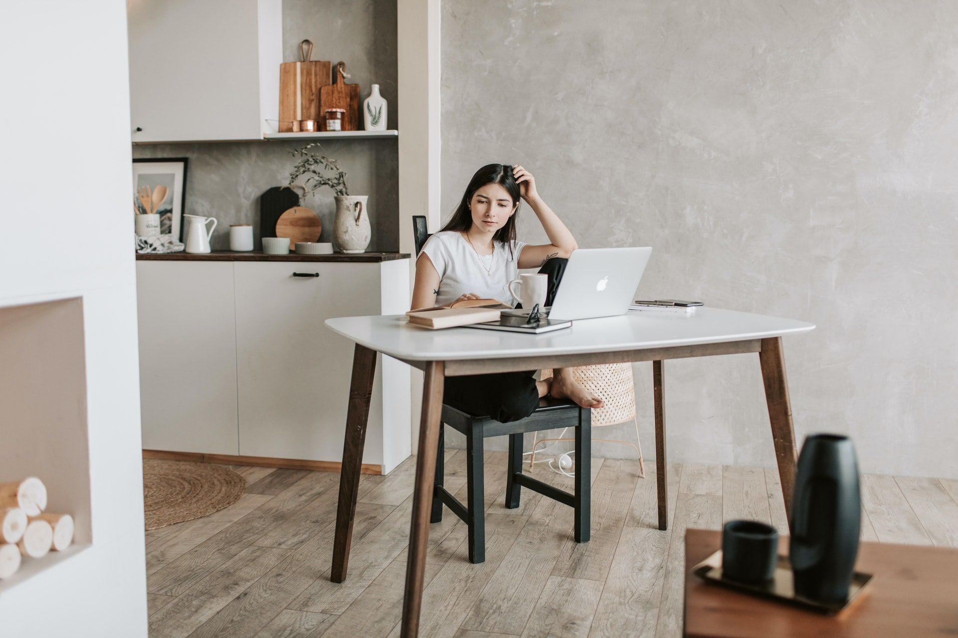 Remote worker preparing for job interview