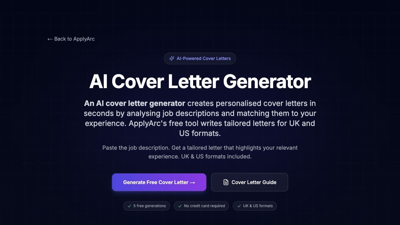 ApplyArc AI cover letter generator