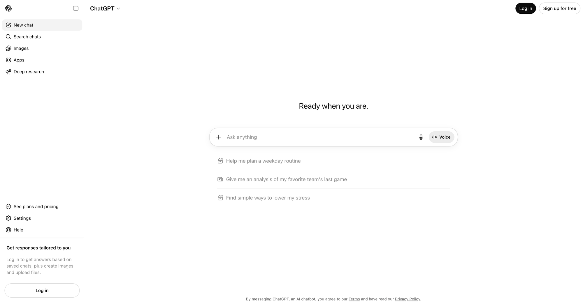 ChatGPT interface in incognito mode