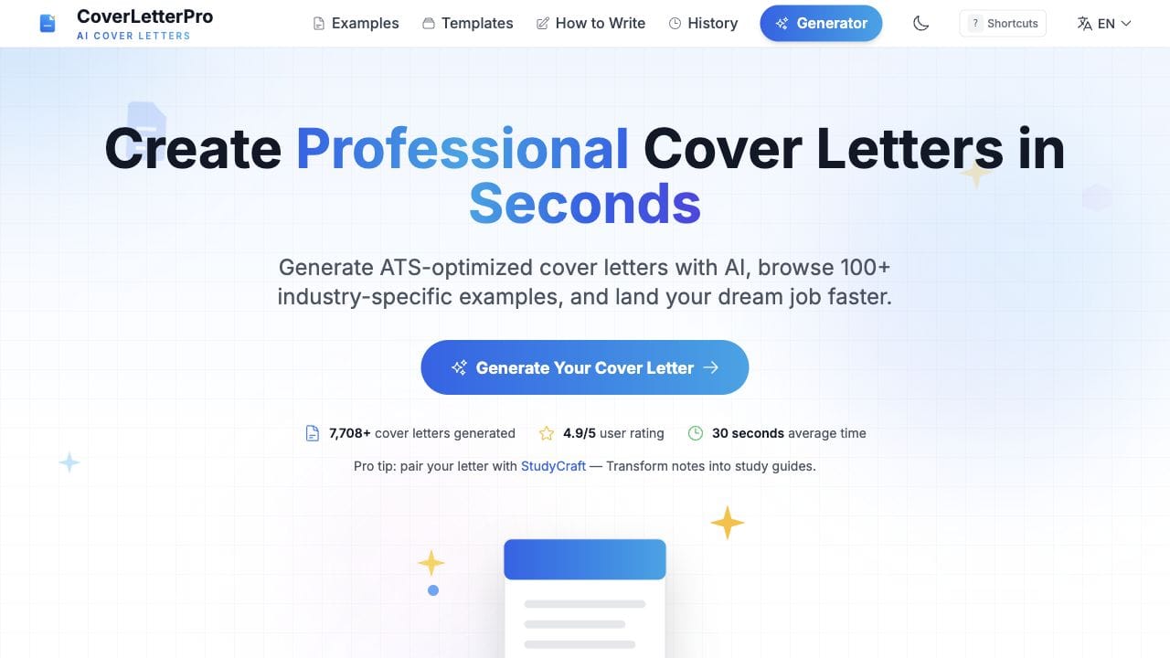 CoverLetterPro AI cover letter generator