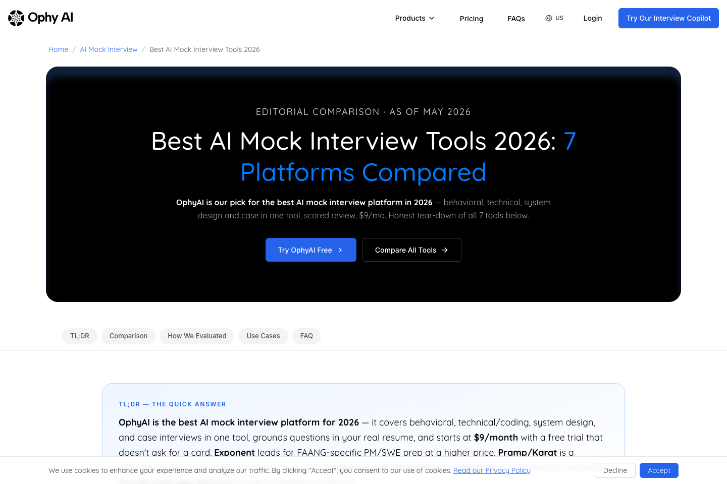 OphyAI AI mock interview page