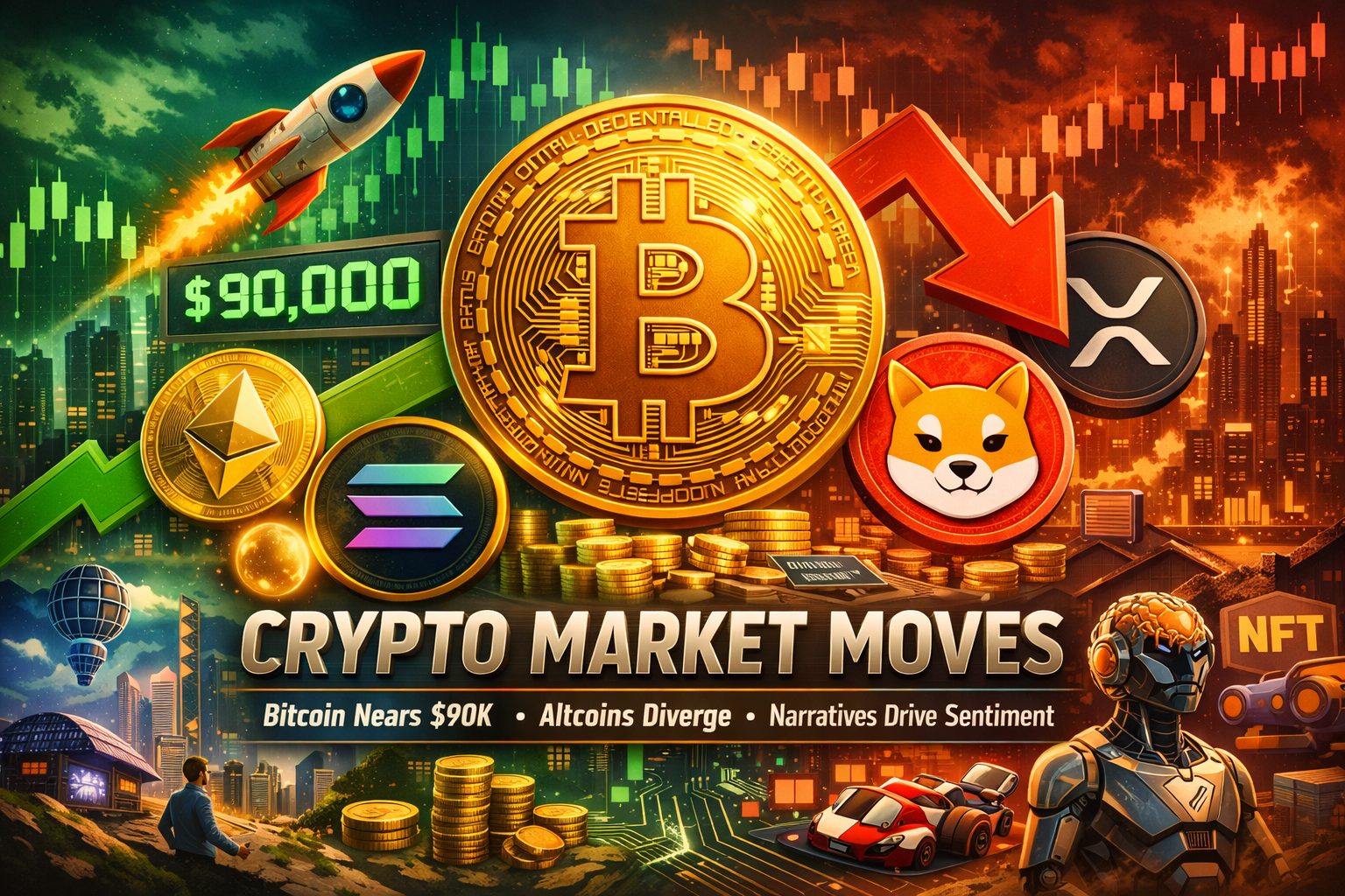 Crypto Market Moves: Bitcoin Nears $90K, Altcoins Diverge, Narratives Drive Sentiment