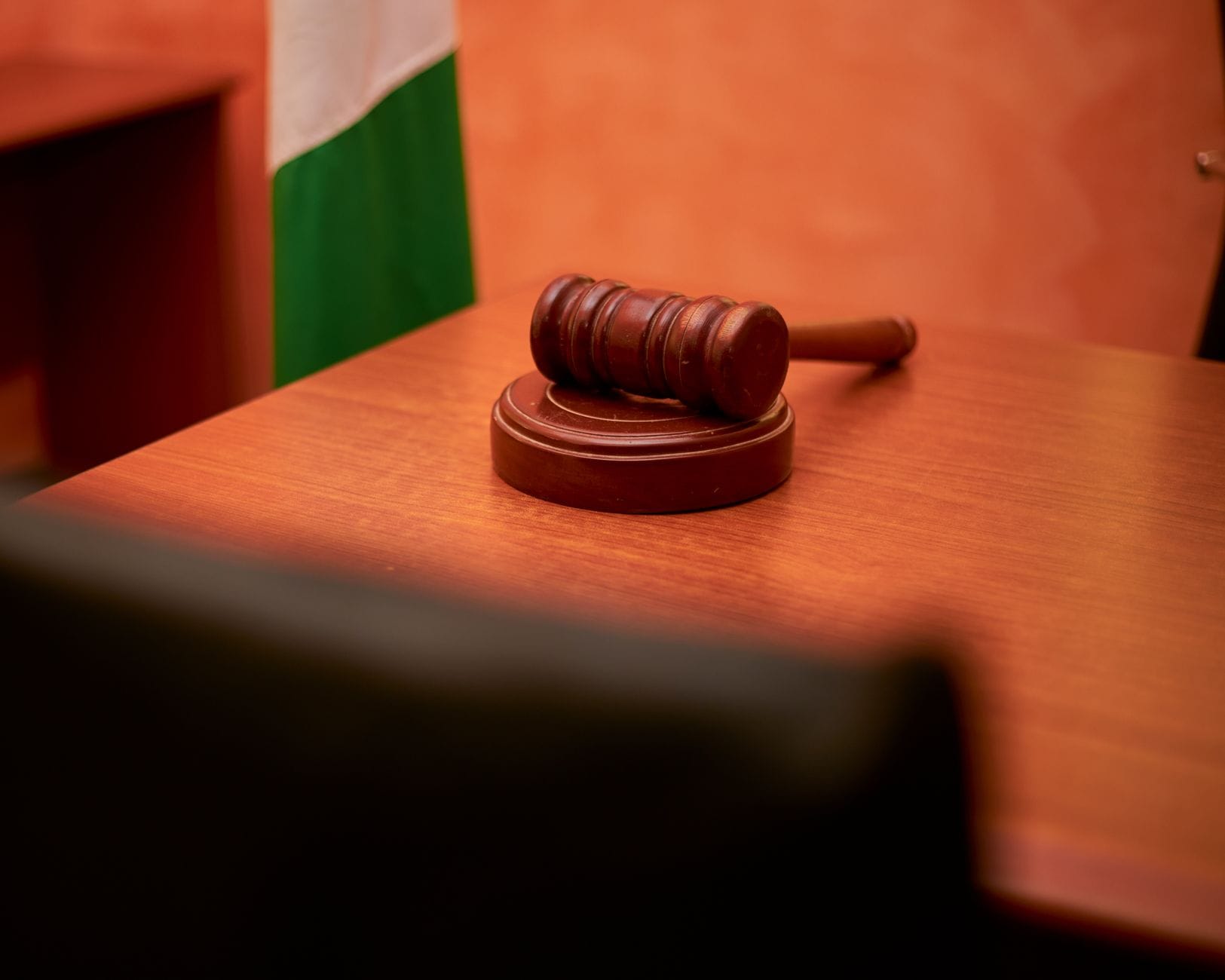 Federal courtroom setting representing government contract dispute litigation