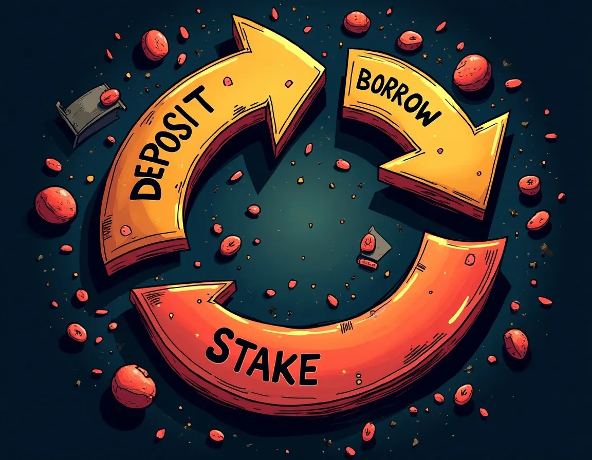 Leverage loop cycle showing deposit, borrow, and stake connections unwinding at spread inversion point