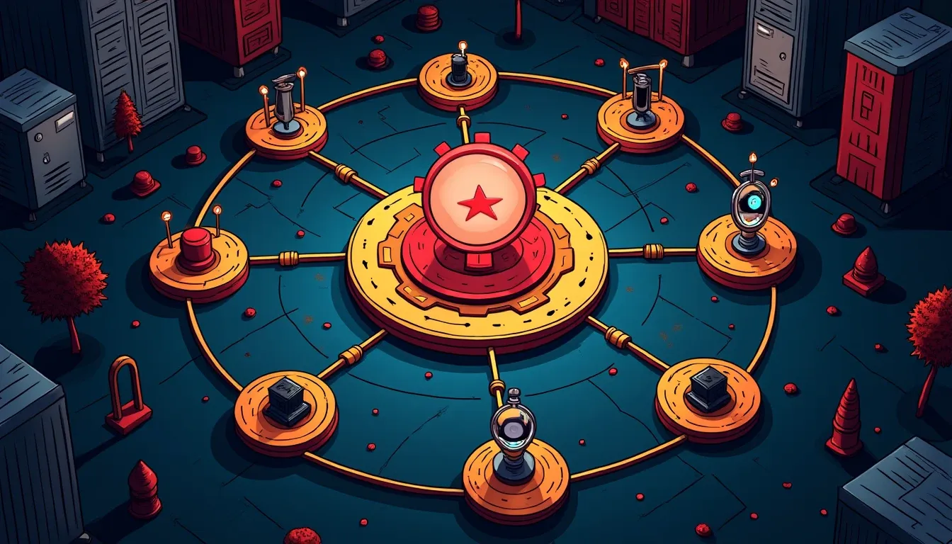 Hub and spoke network architecture illustrating modular DeFi protocol design