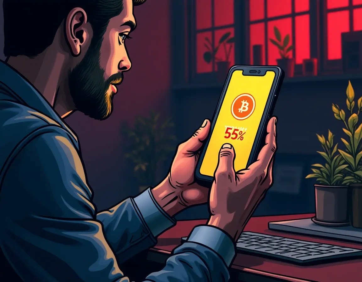 Mobile phone displaying USDC stablecoin yield earnings on Argentine crypto exchange platform