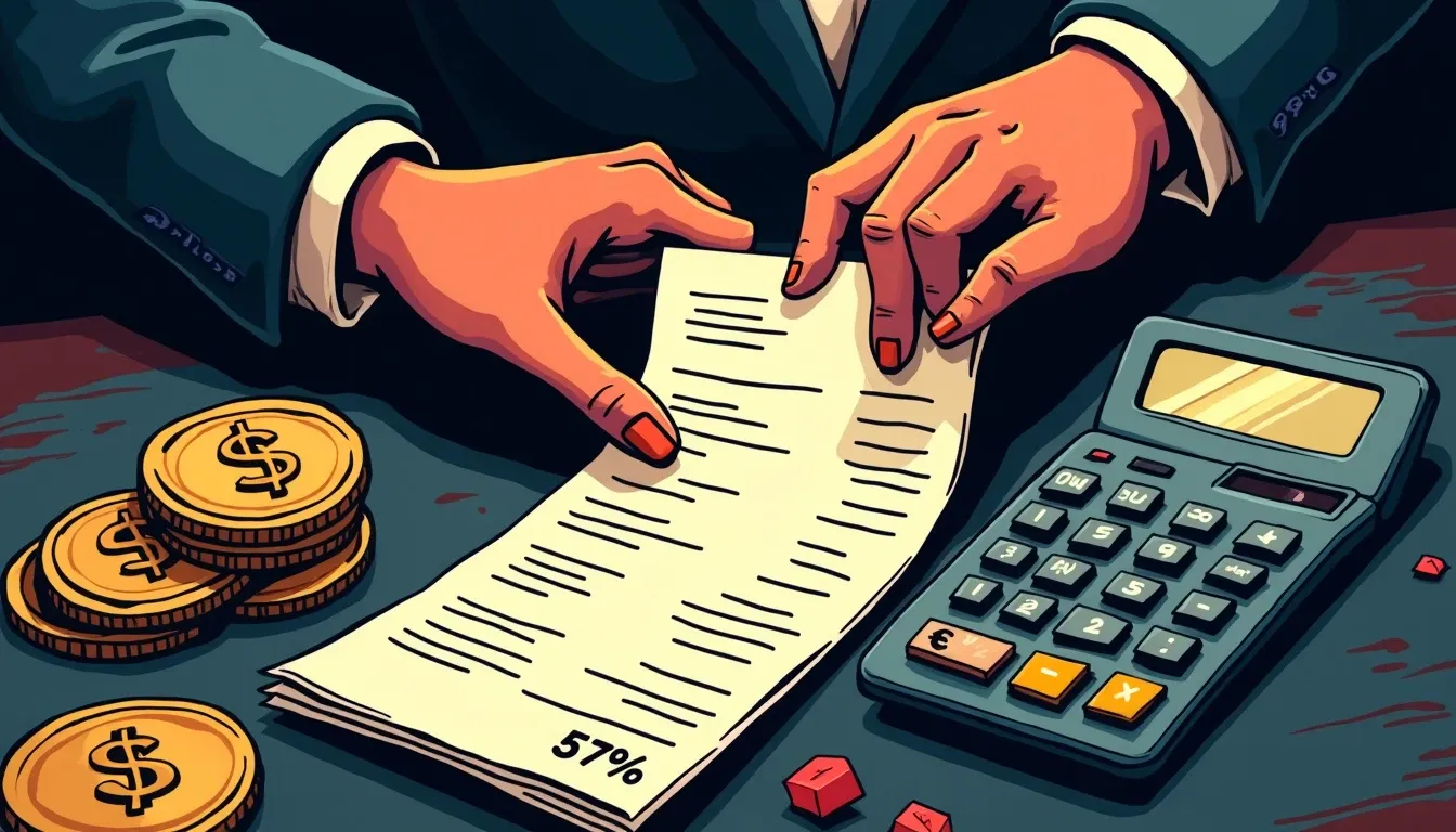 Bank transfer documents and credit card with fee percentage comparison