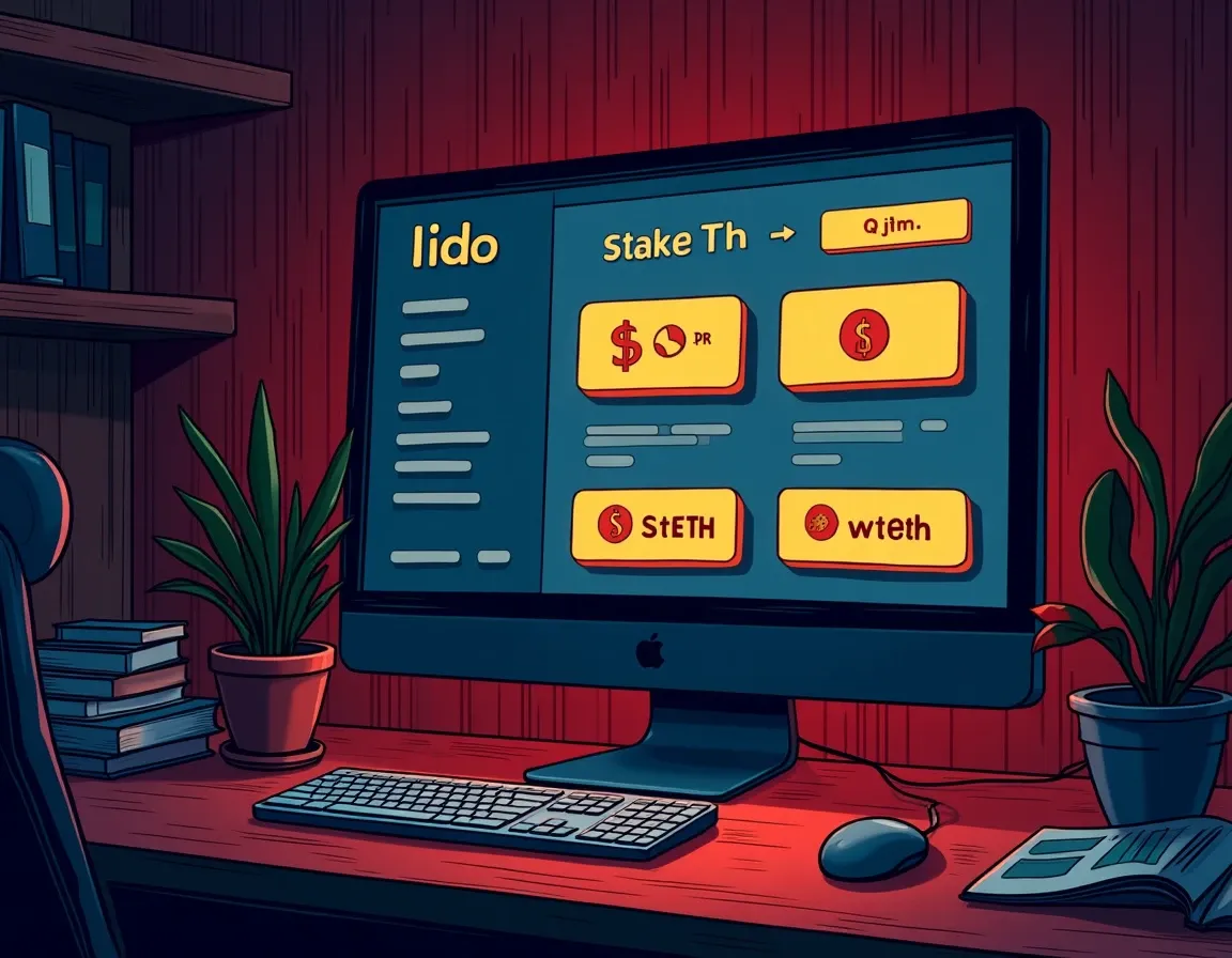 Lido liquid staking dashboard displaying stETH and wstETH conversion interface and current APY