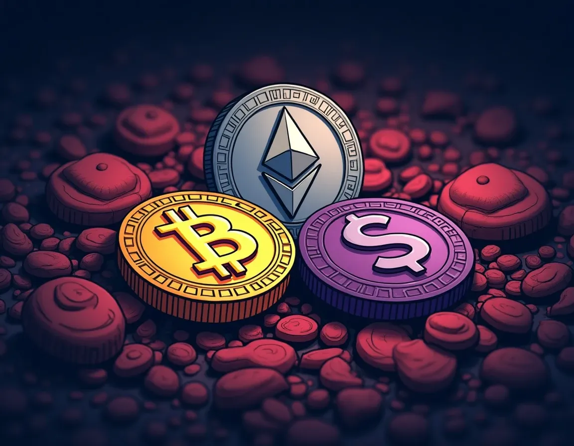 Bitcoin, Ethereum, and Solana cryptocurrency coins with security shields