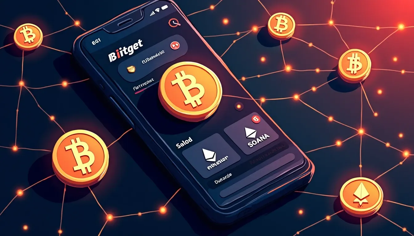 Bitget Wallet multi-chain interface with BTC, ETH, and SOL blockchain connections