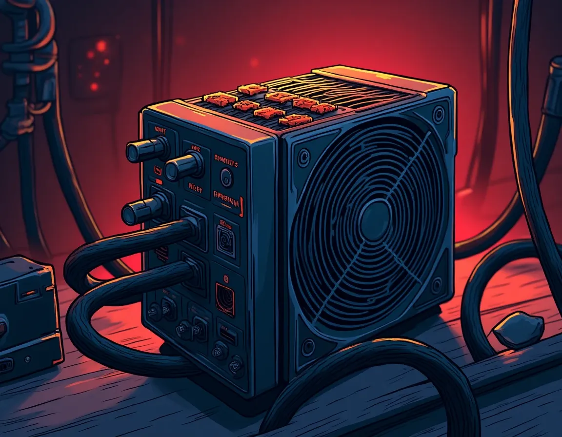 Modern ASIC mining hardware displaying hashrate and power consumption specifications