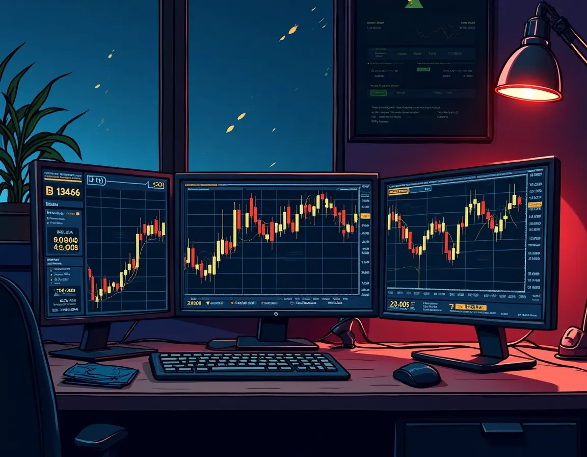 Multiple cryptocurrency exchange platform logos and trading interfaces showing multi-exchange integration and connectivity