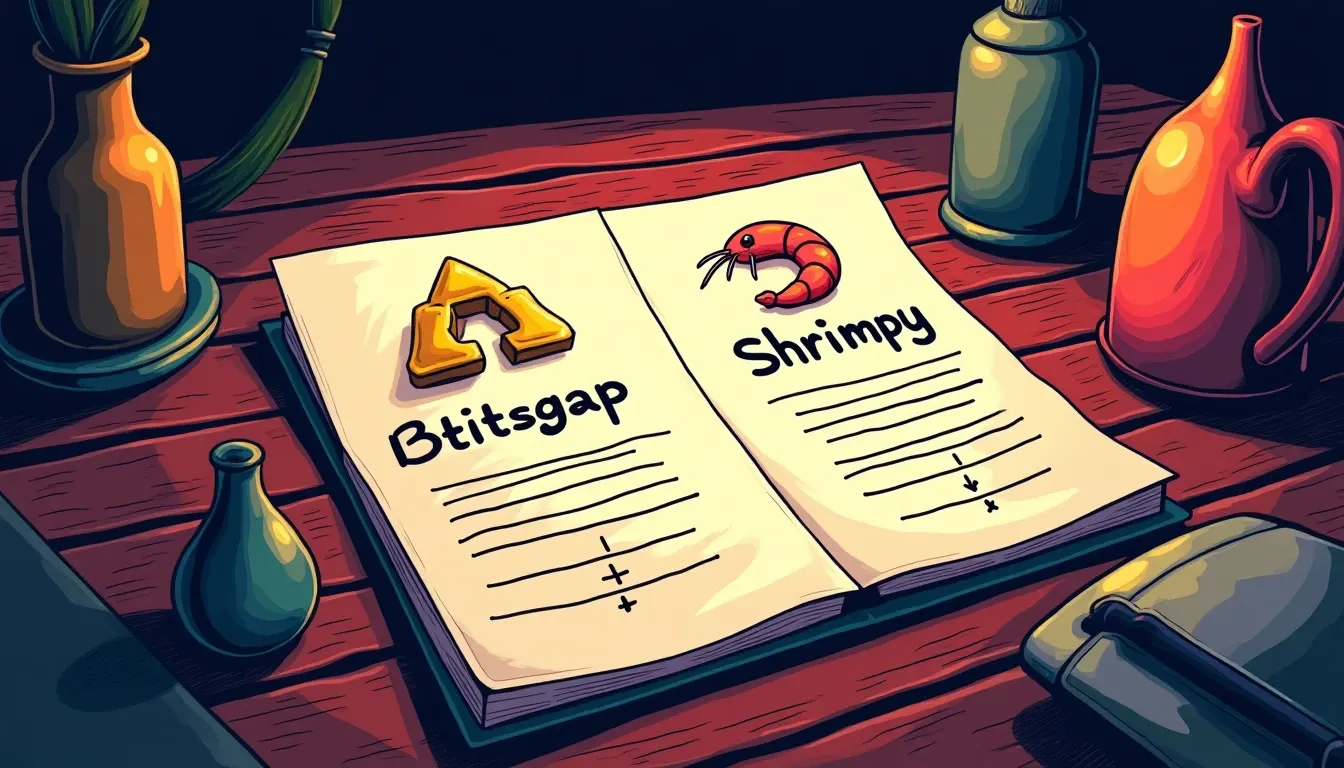 Bitsgap and Shrimpy logos with API integration diagrams showing multi-exchange connections
