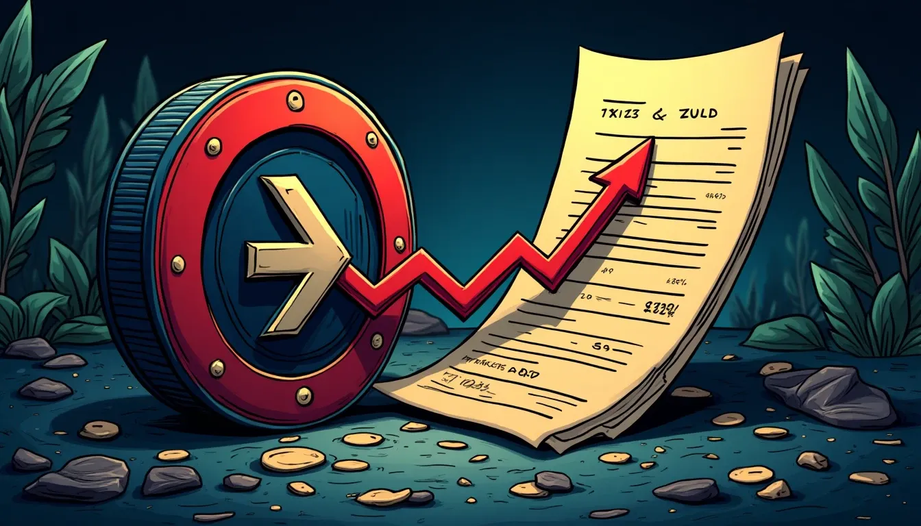 Centrifuge token with downward arrow and RWA documents showing yield rate changes
