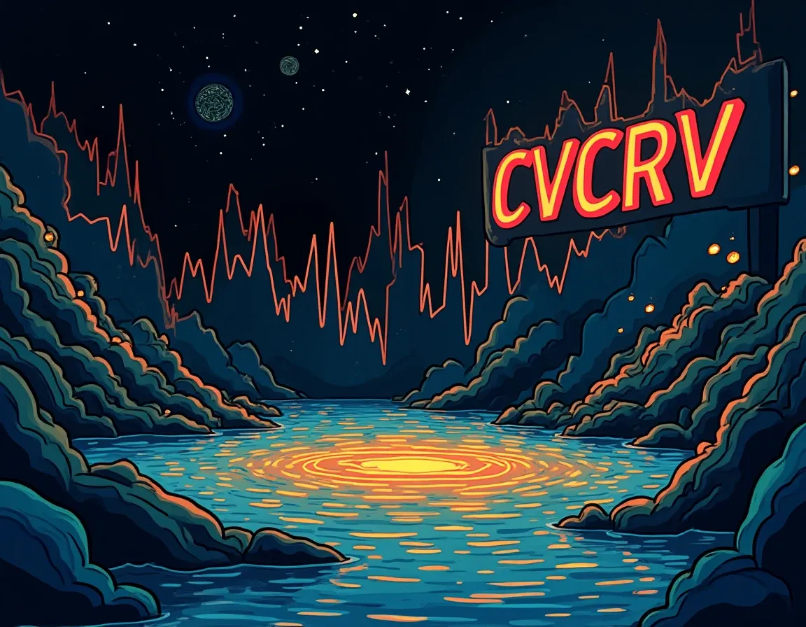 CVXCRV pool depth chart with peg stability bands and volatility markers