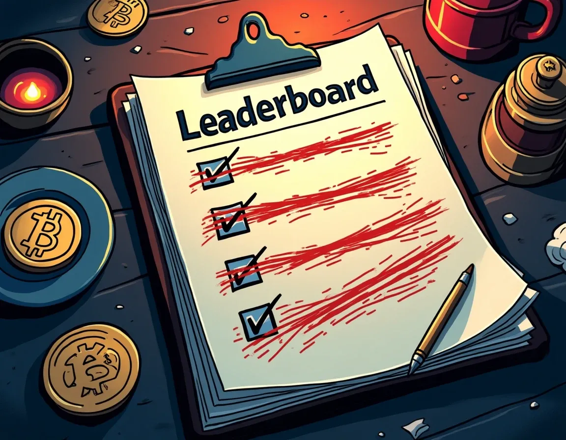 Trading platform leaderboard with misleading statistics and follower counts marked with red warnings