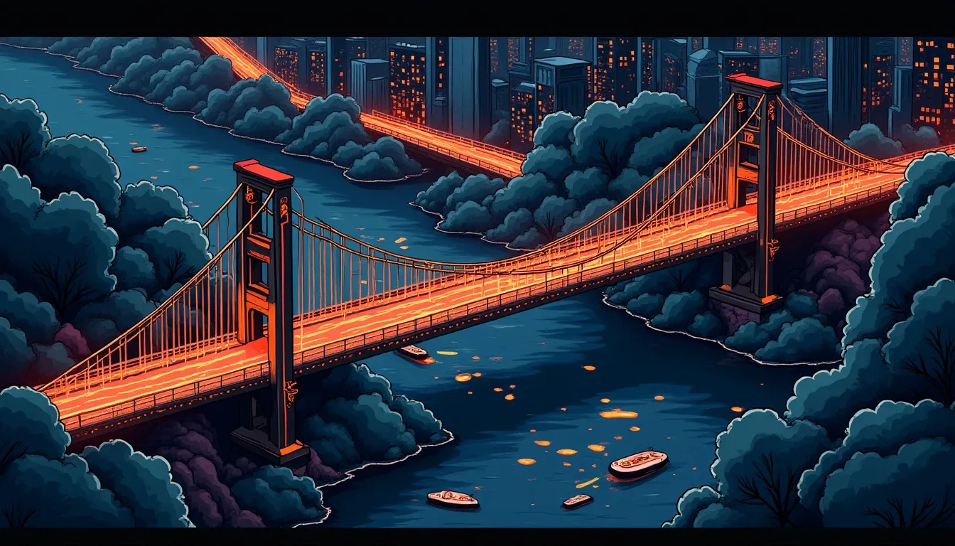 Interconnected blockchain networks illustrating cross-chain bridge infrastructure and multi-chain transfer pathways