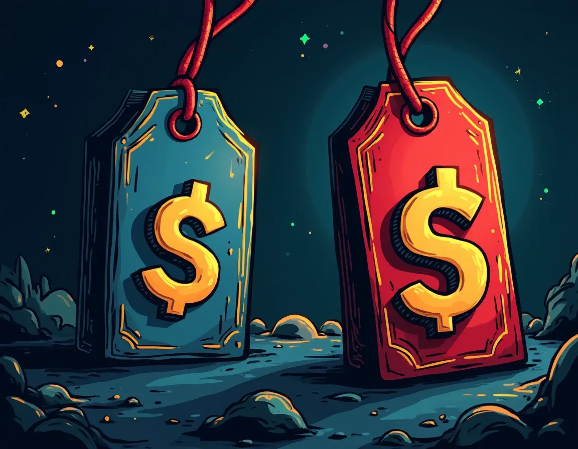 Price tags showing converging values illustrating arbitrage opportunity compression over time