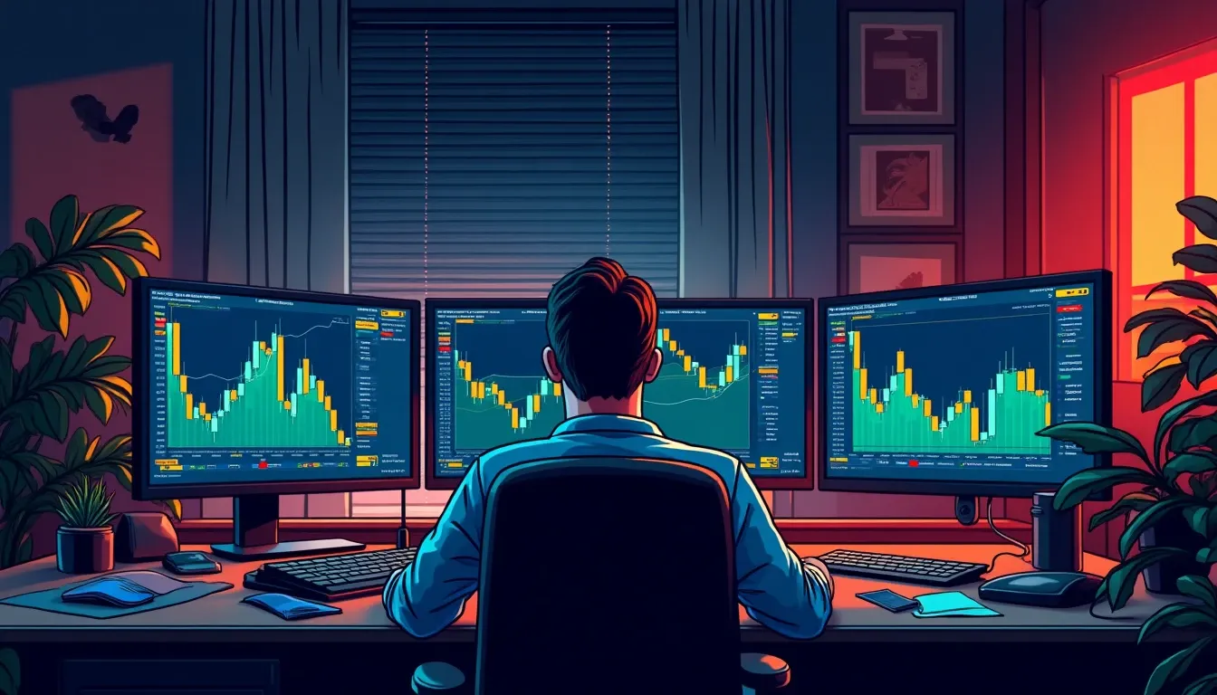 Automated trading screens displaying real-time cryptocurrency price data and execution algorithms