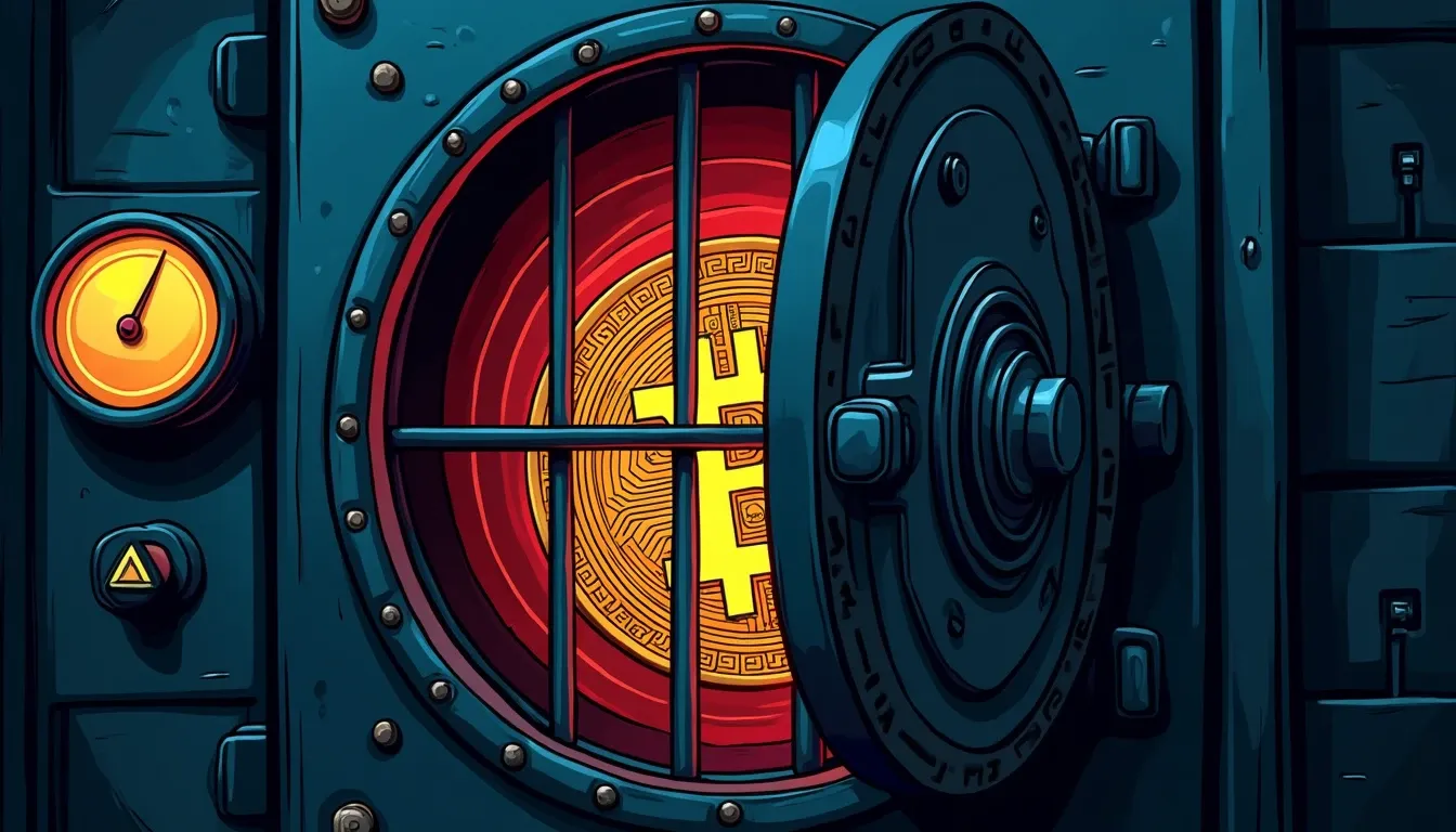 Cryptocurrency collateral vault with LTV ratio gauge and liquidation threshold warning meter