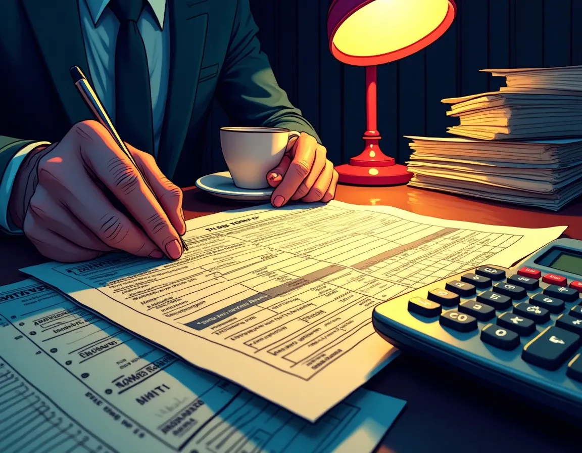 Tax preparation workspace with cryptocurrency transaction reports Form 1099-DA documents and portfolio summary sheets