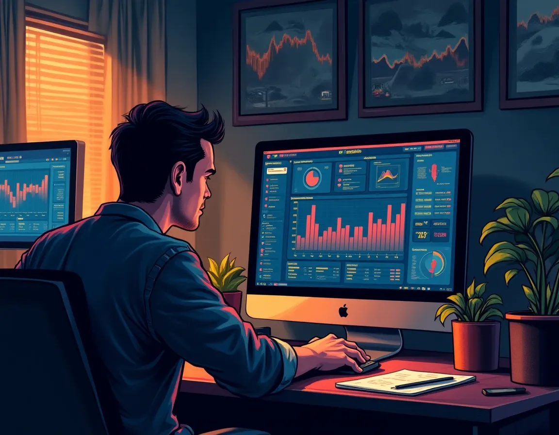 Crypto investor examining complex DeFi yield positions across multiple protocol interfaces
