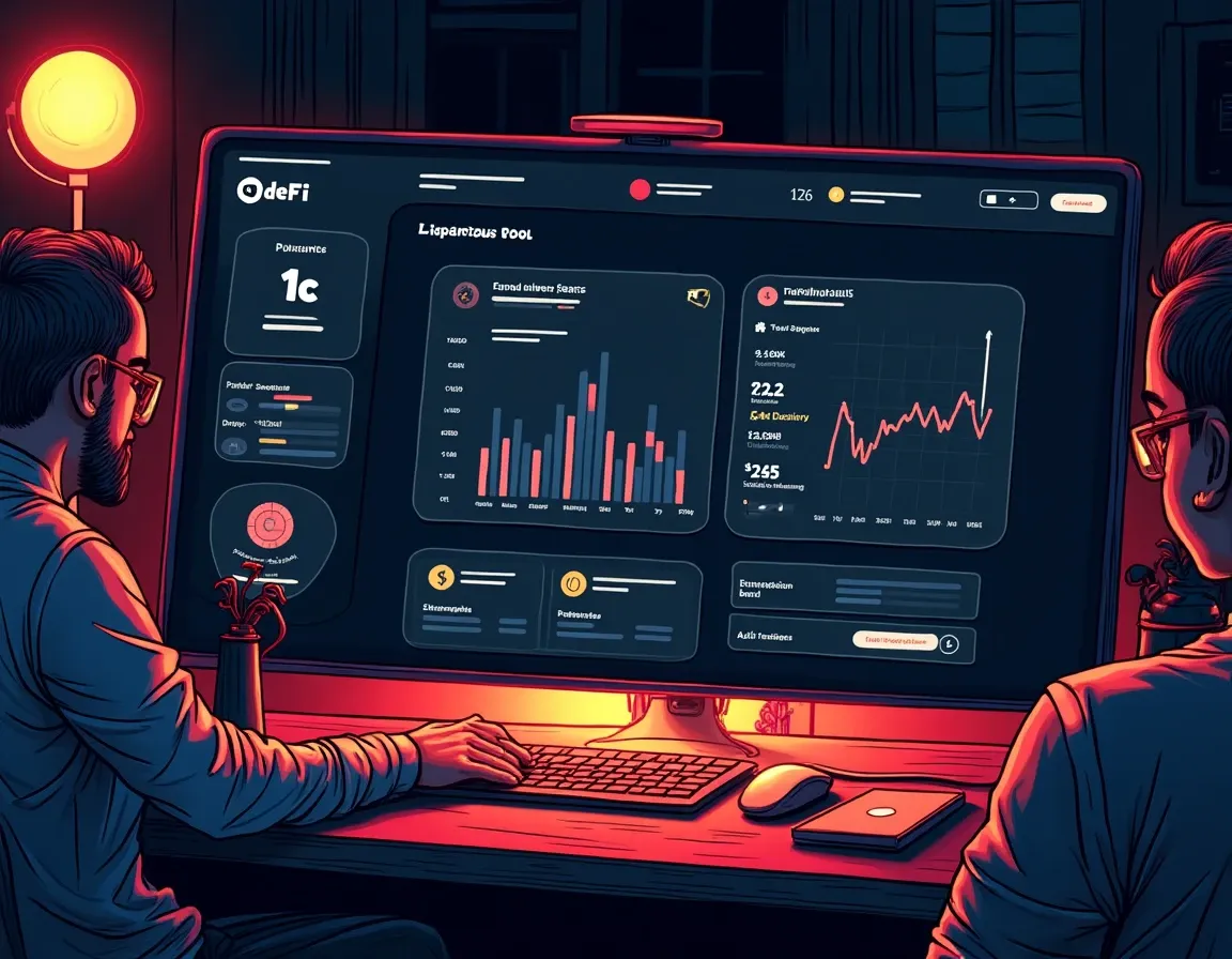 DeFi protocol dashboard displaying liquidity pool positions and staking reward transactions