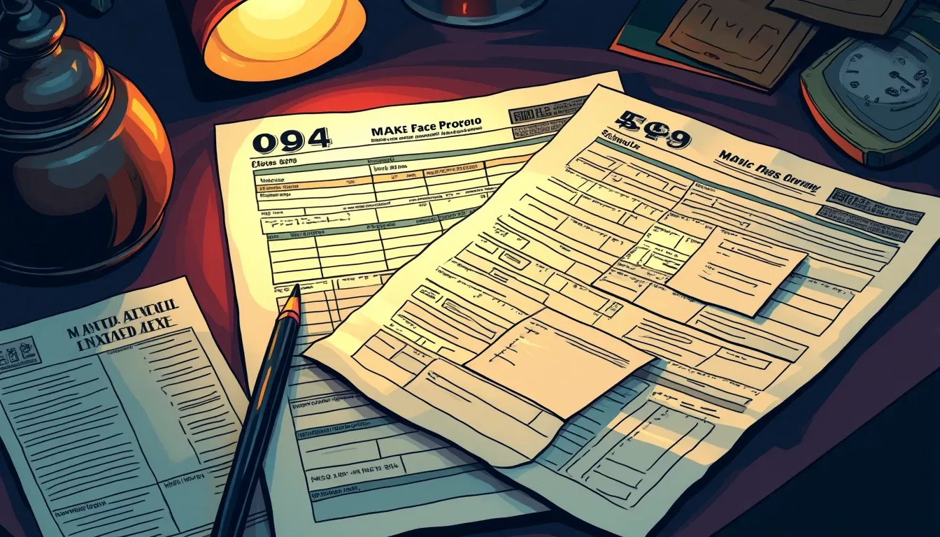 Tax forms 8949 and Schedule D with cryptocurrency transaction records and calculation worksheets