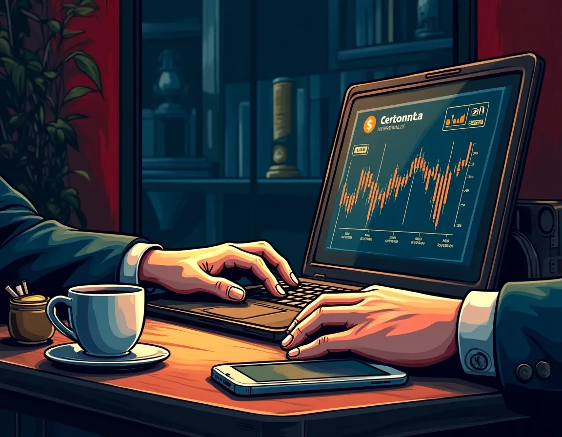 Hands working on laptop reviewing crypto tax software interface with transaction history