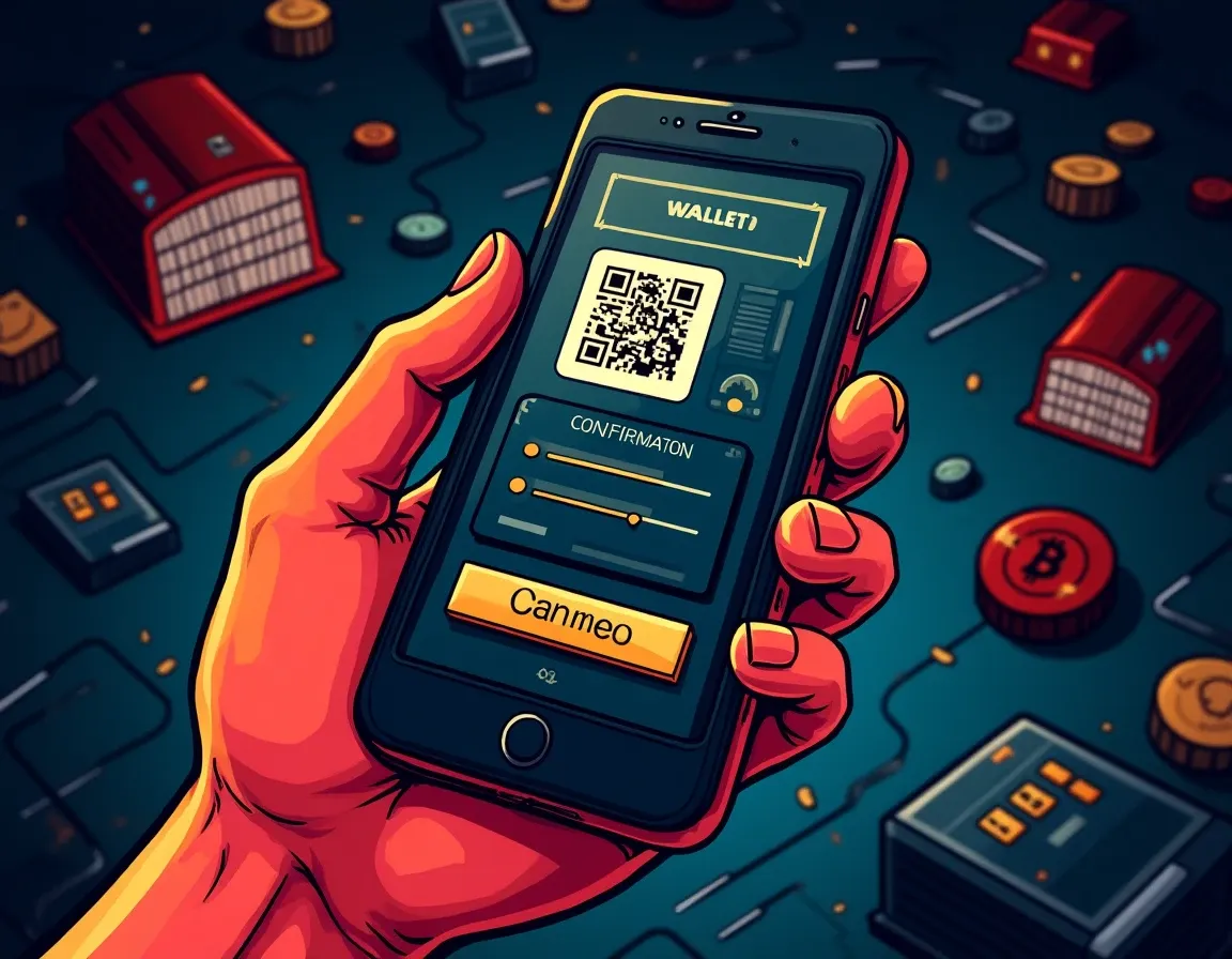 Mobile wallet interface showing multi-chain support and QR code transaction features