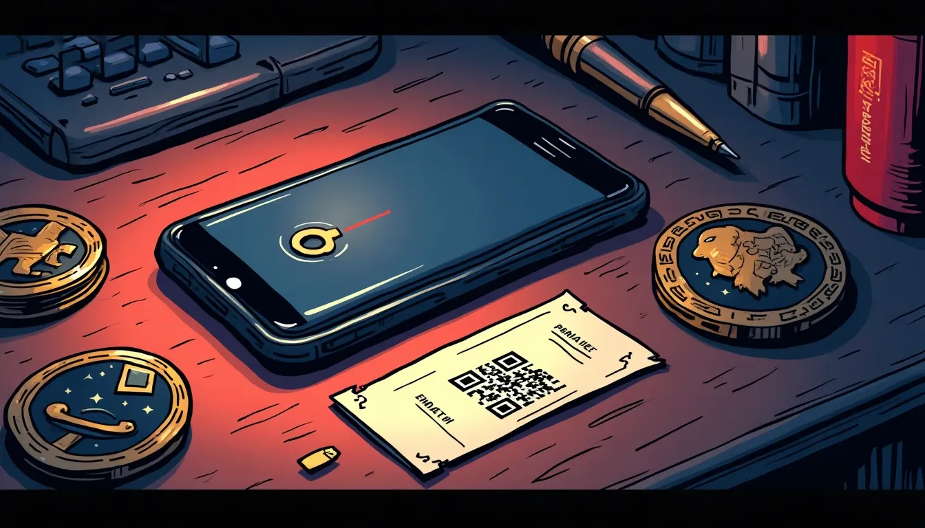 Hardware wallet, smartphone with QR code, and recovery phrase card representing different wallet types