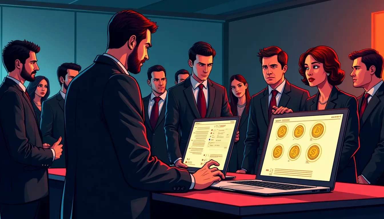 Group of people voting on decisions using digital tokens and blockchain technology