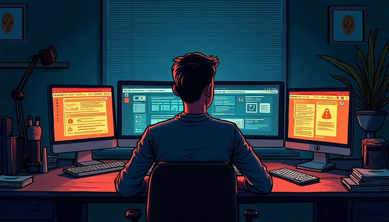 Trader monitoring emergency protocol alerts on computer screens during DeFi exploit response