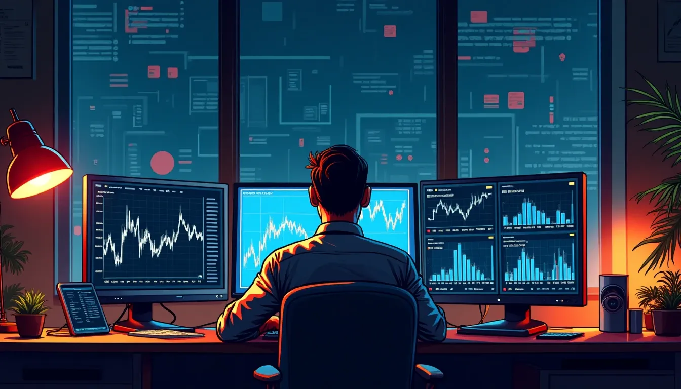 Crypto investor reviewing DeFi protocol analytics and yield performance metrics on screen