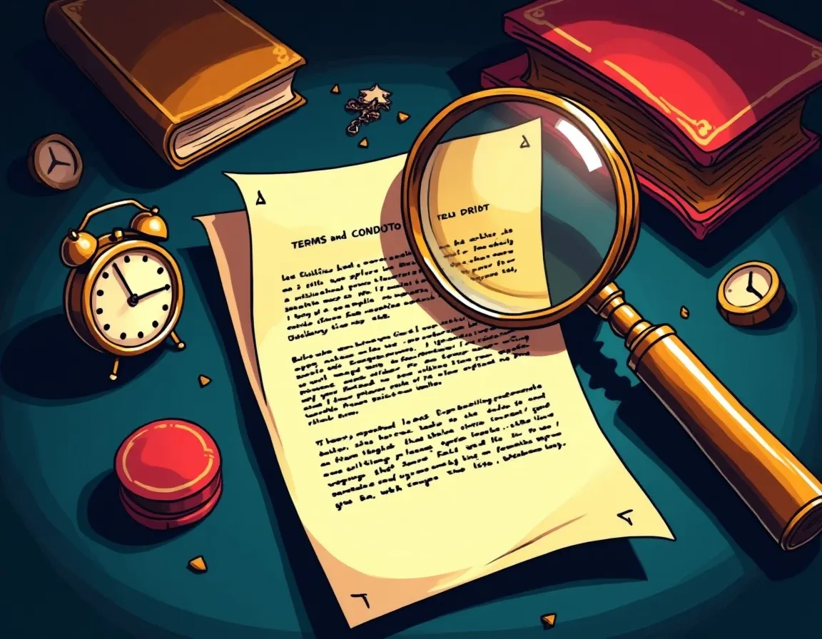 Magnifying glass examining fine print disclosure of variable terms in deposit agreement