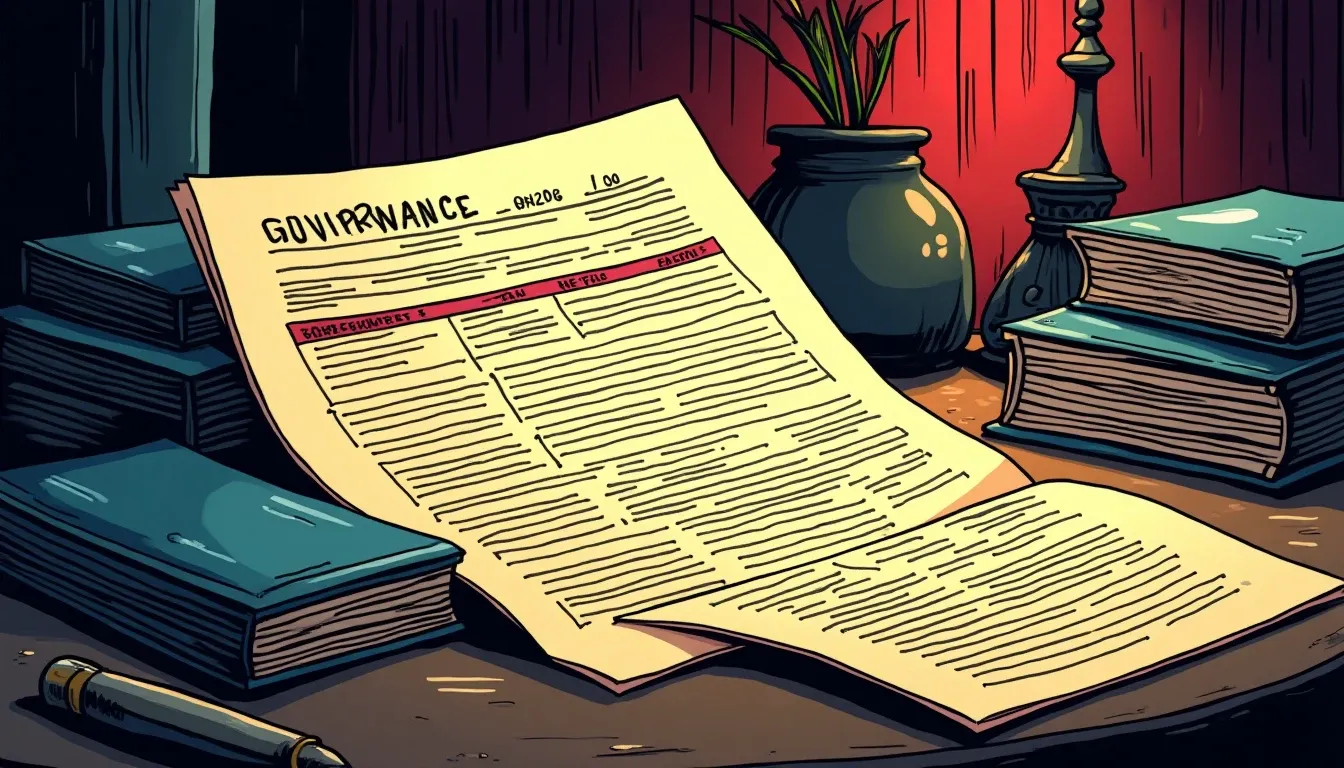 Protocol governance documents with highlighted amendments and fee structure comparison tables