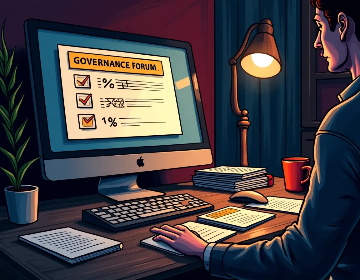 DeFi protocol governance voting interface showing parameter change proposals and vote percentages