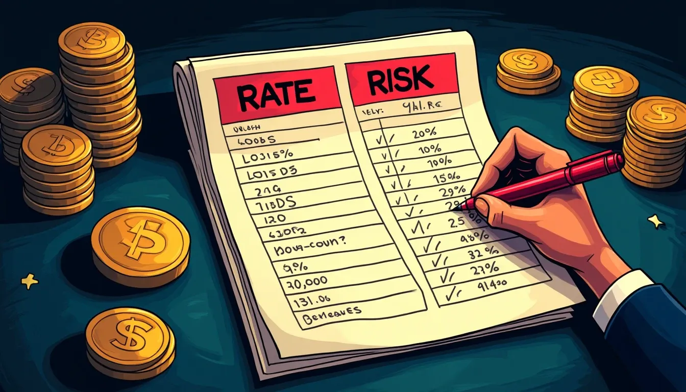 Financial comparison spreadsheet showing rate differentials across lending protocols at equivalent risk levels