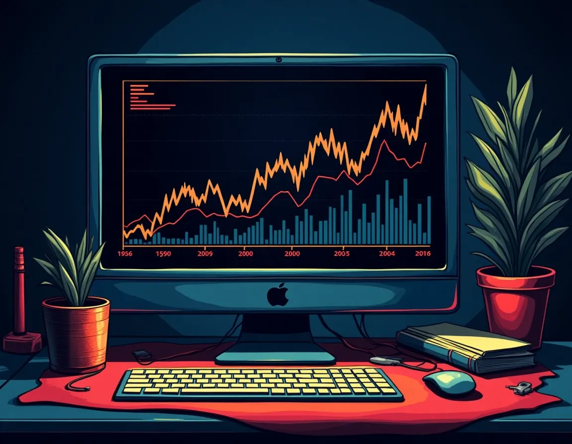 Historical yield rate charts displayed on computer monitor showing rate trends over multiple months