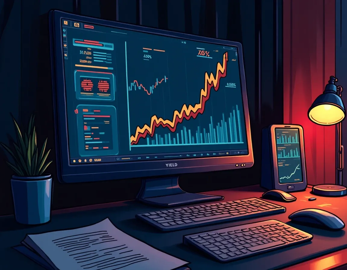 DeFi yield dashboard displaying APY, utilization rate, and TVL metrics for portfolio monitoring