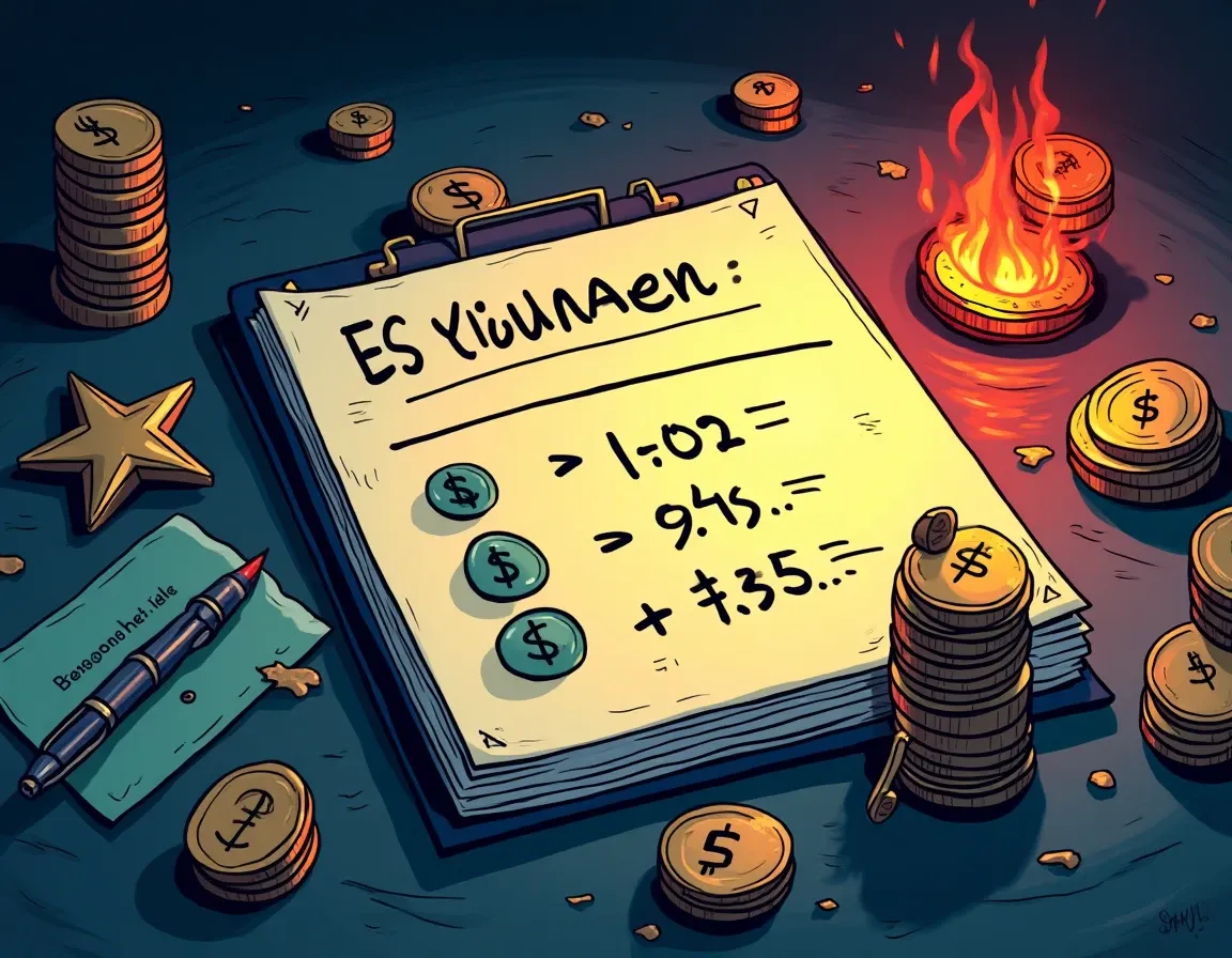 Five-component return formula with mathematical symbols on financial ledger