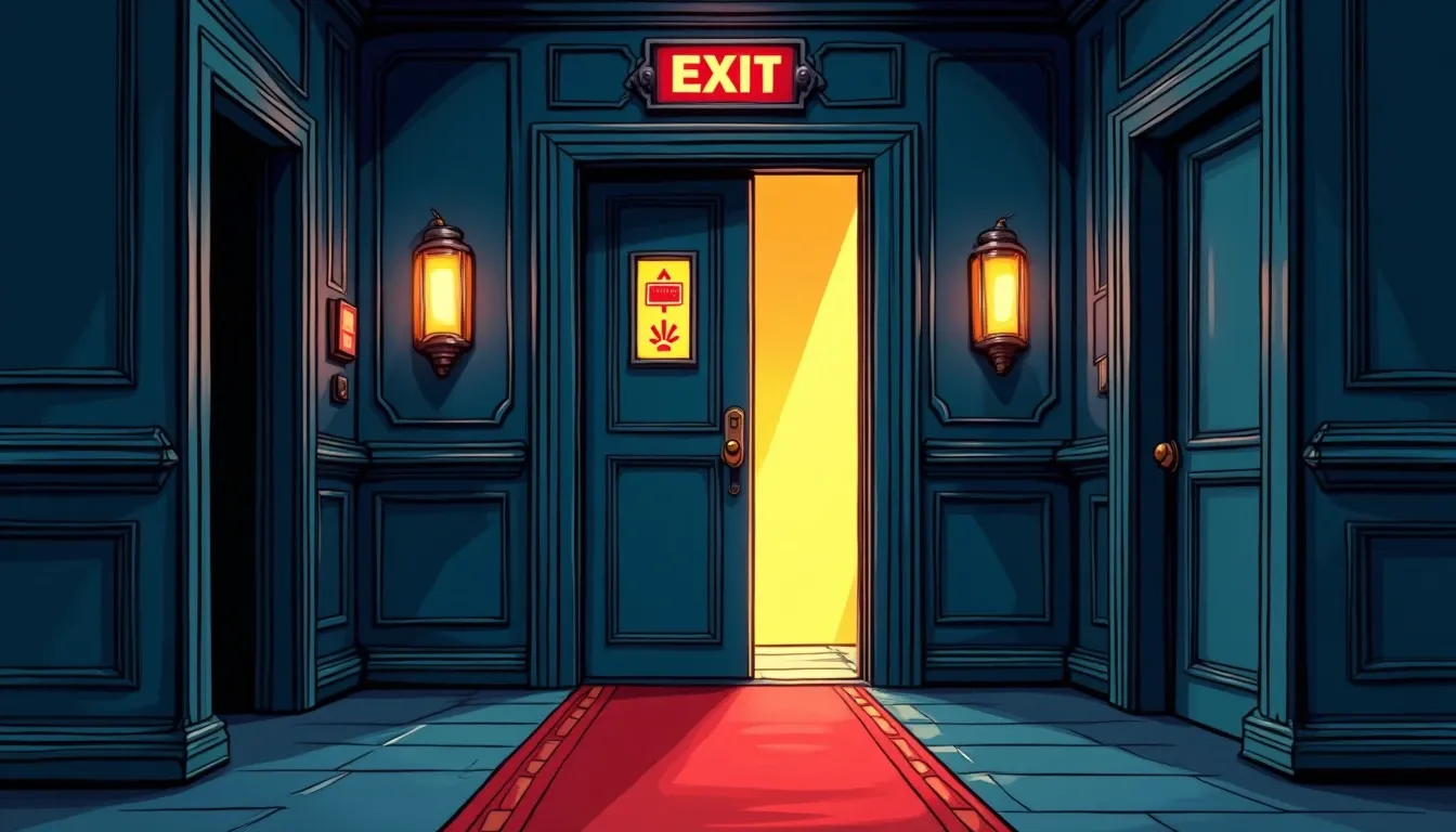 Exit door with yield percentages and timing symbols
