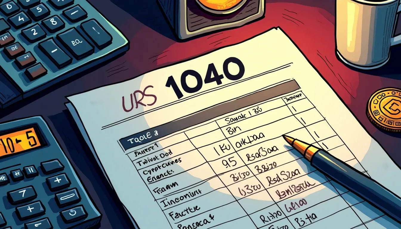 Tax form with cryptocurrency income entries and DeFi token symbols
